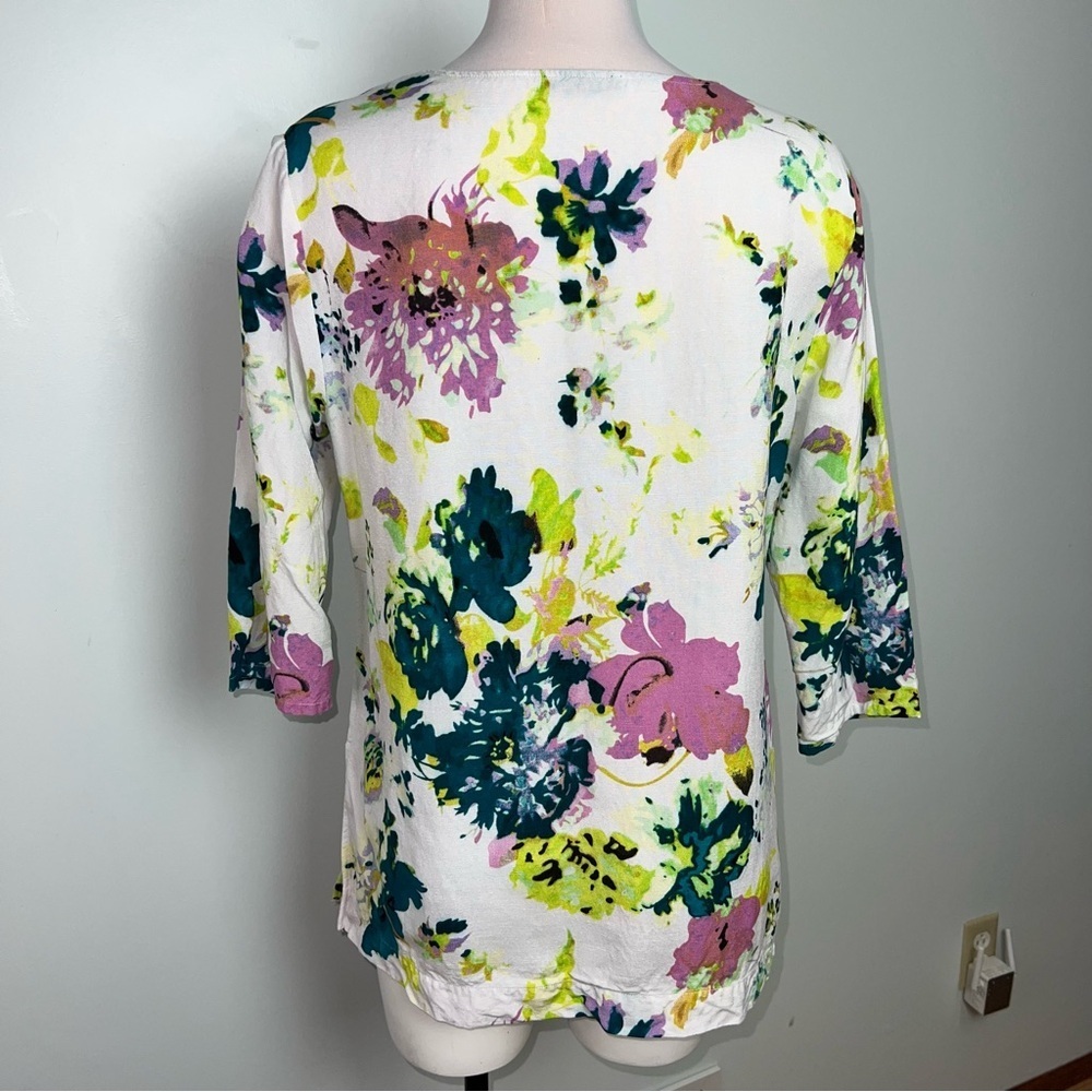Premise Floral Crochet Lace V-Neck Blouse Women’s Large White Multicolor Boho - Picture 8 of 12
